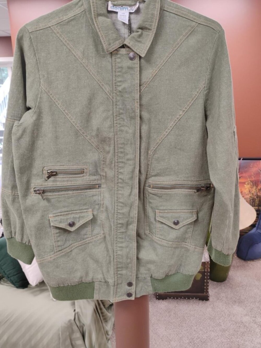 Denim 24/7 Olive Green Utility Denim Jacket 14W